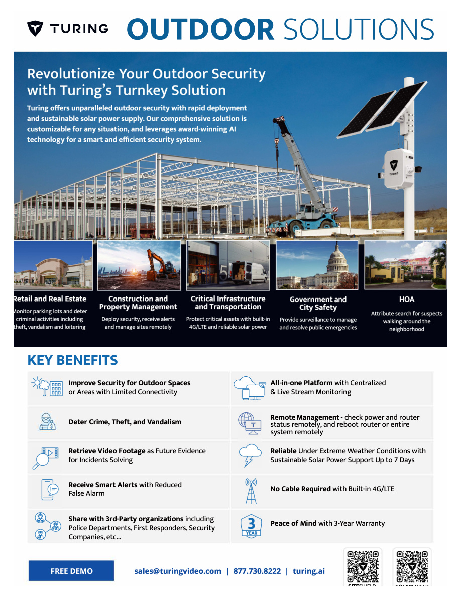 Turing outdoor solar and remote security solutions