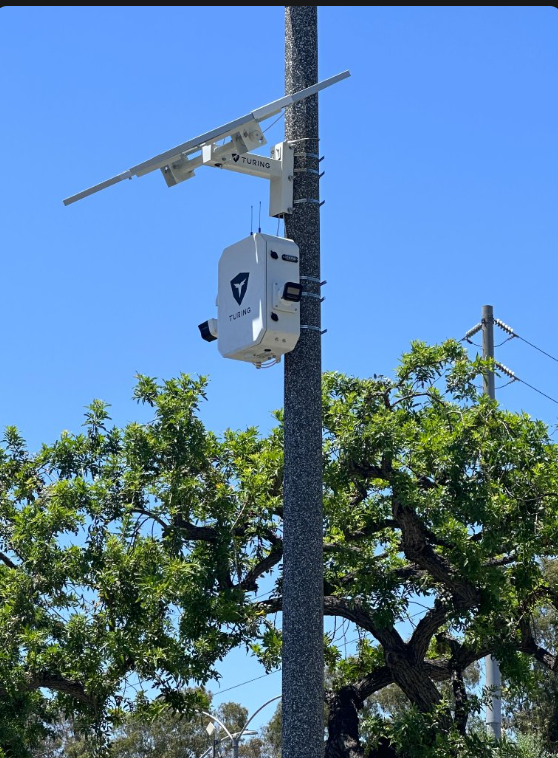 Side view of a Turing SkyShield solar surveillance installation